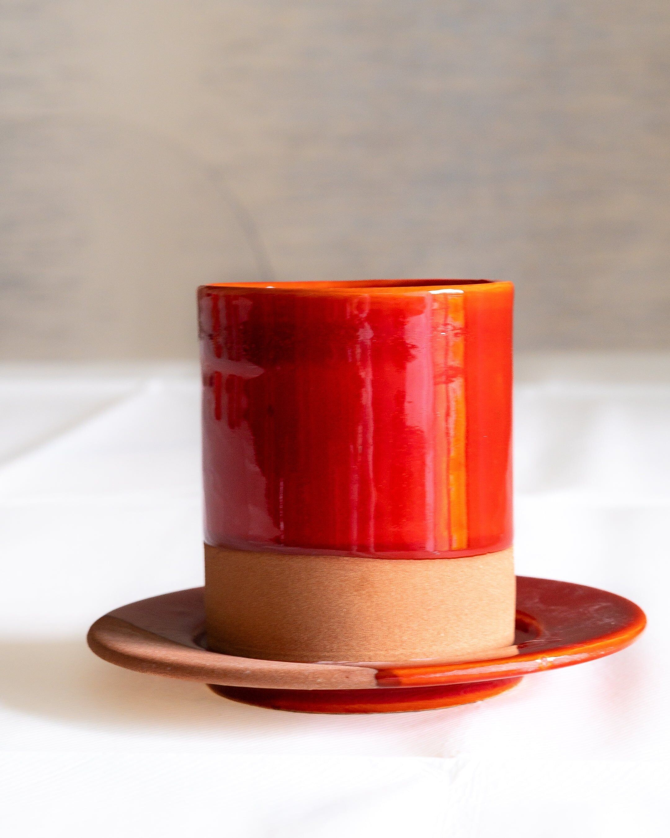 Handmade terracotta poppy red coffee cup, 6cm