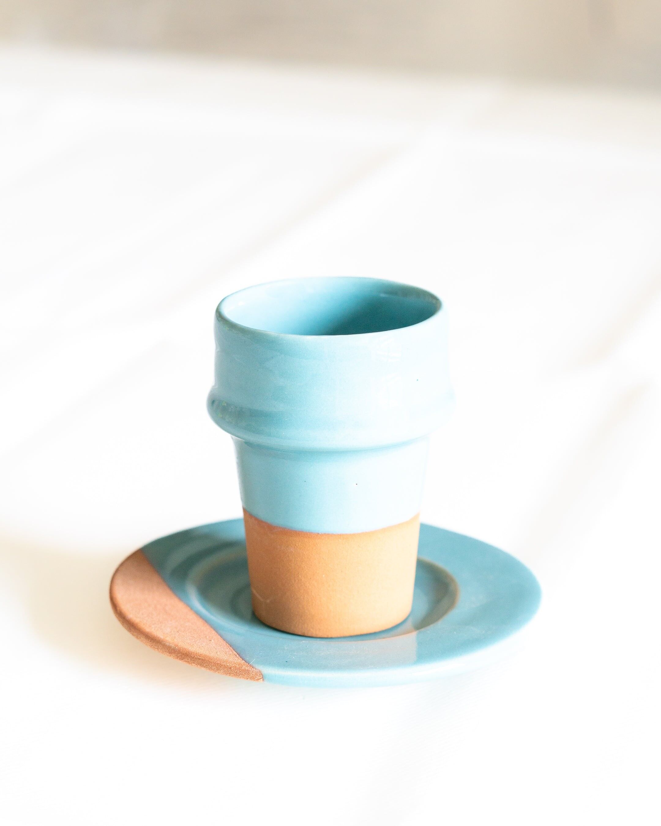 Handmade terracotta beldi cyan blue coffee cup