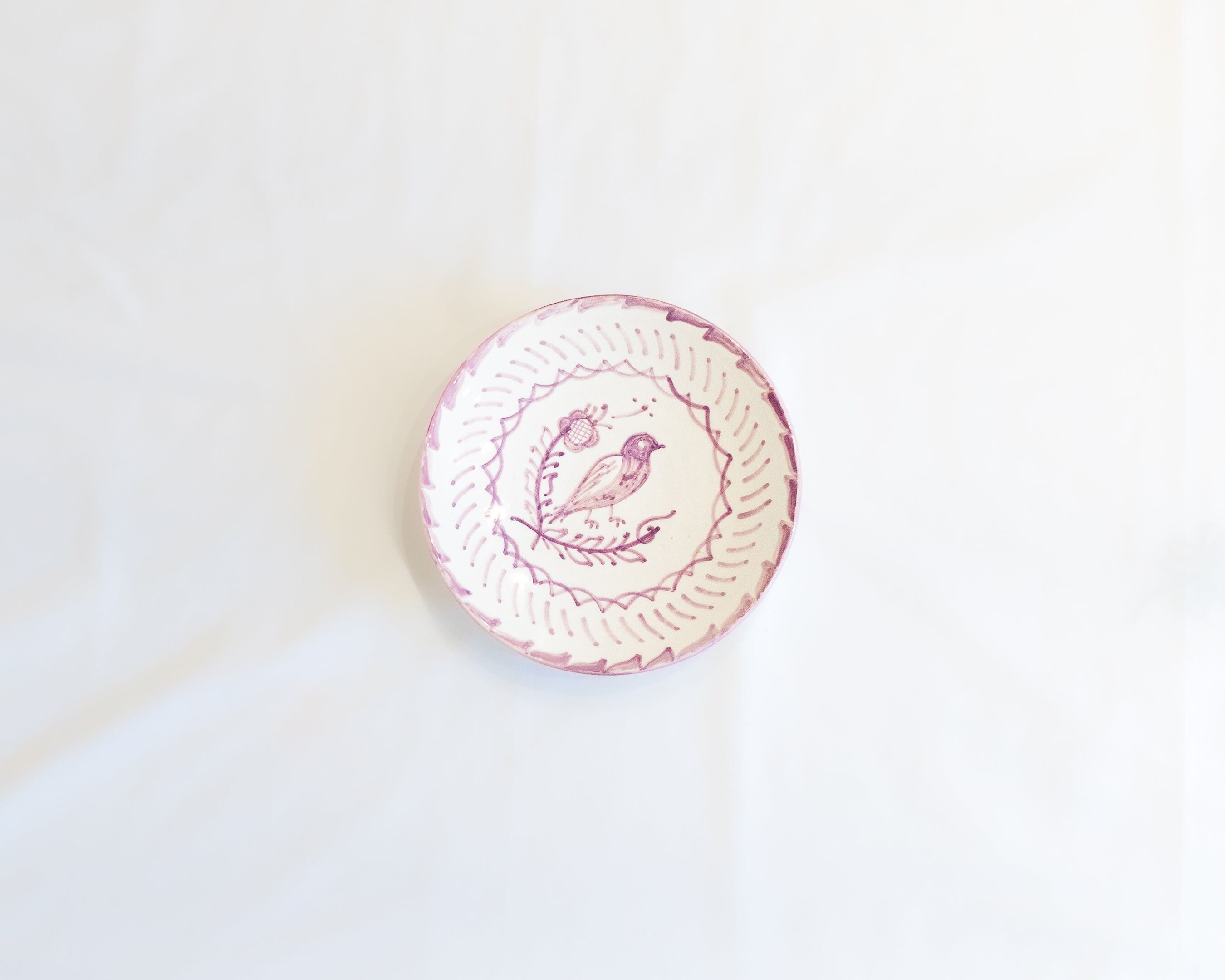 Plato de postre de pájaro morado hecho a mano, 22 cm