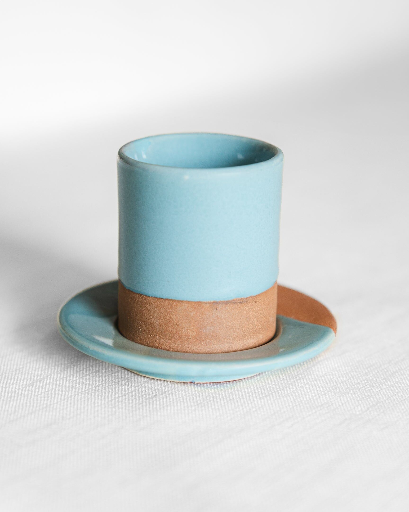 Taza de café de terracota azul cielo hecha a mano, 6 cm