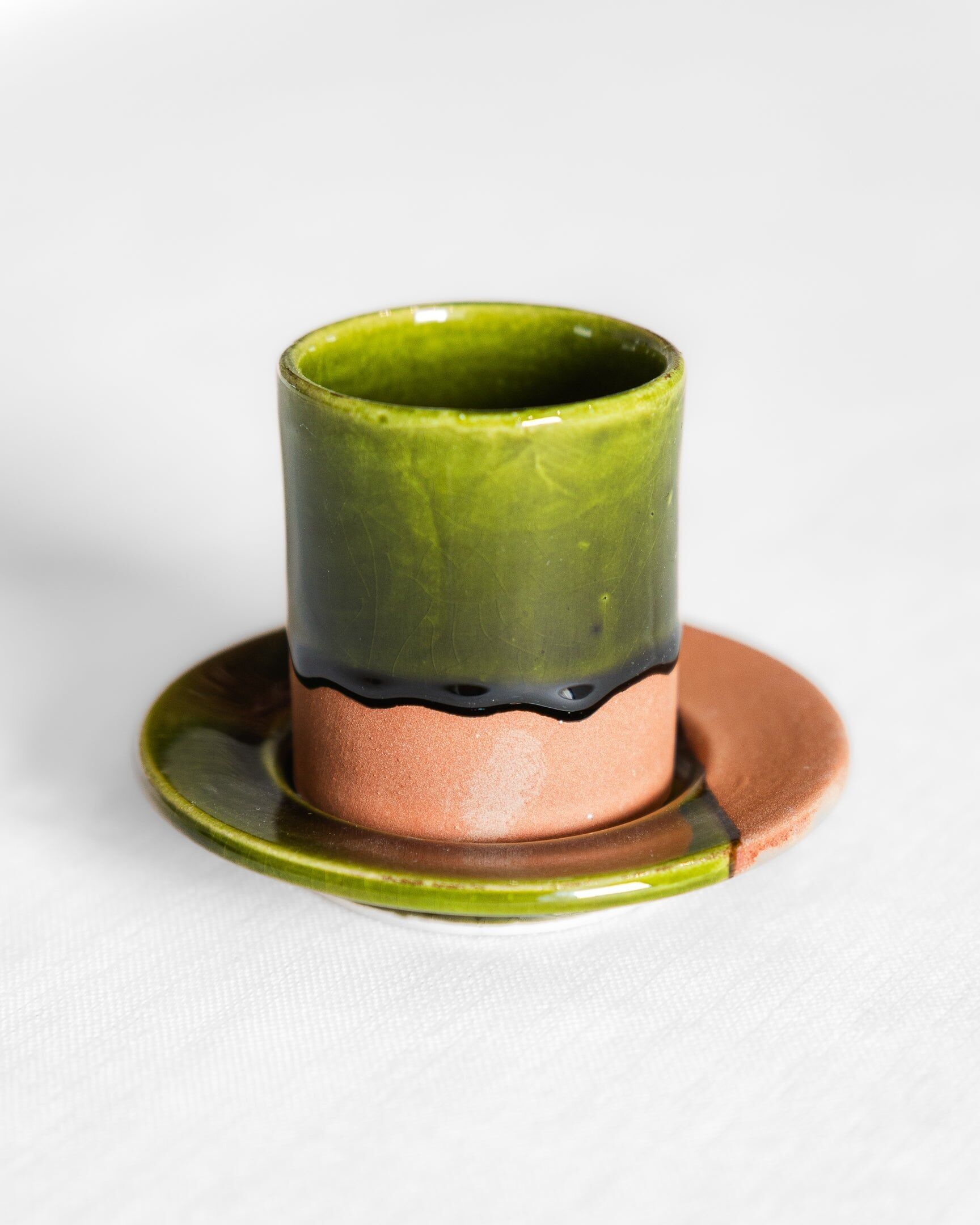Taza de café de terracota hecha a mano, 6 cm, verde abeto