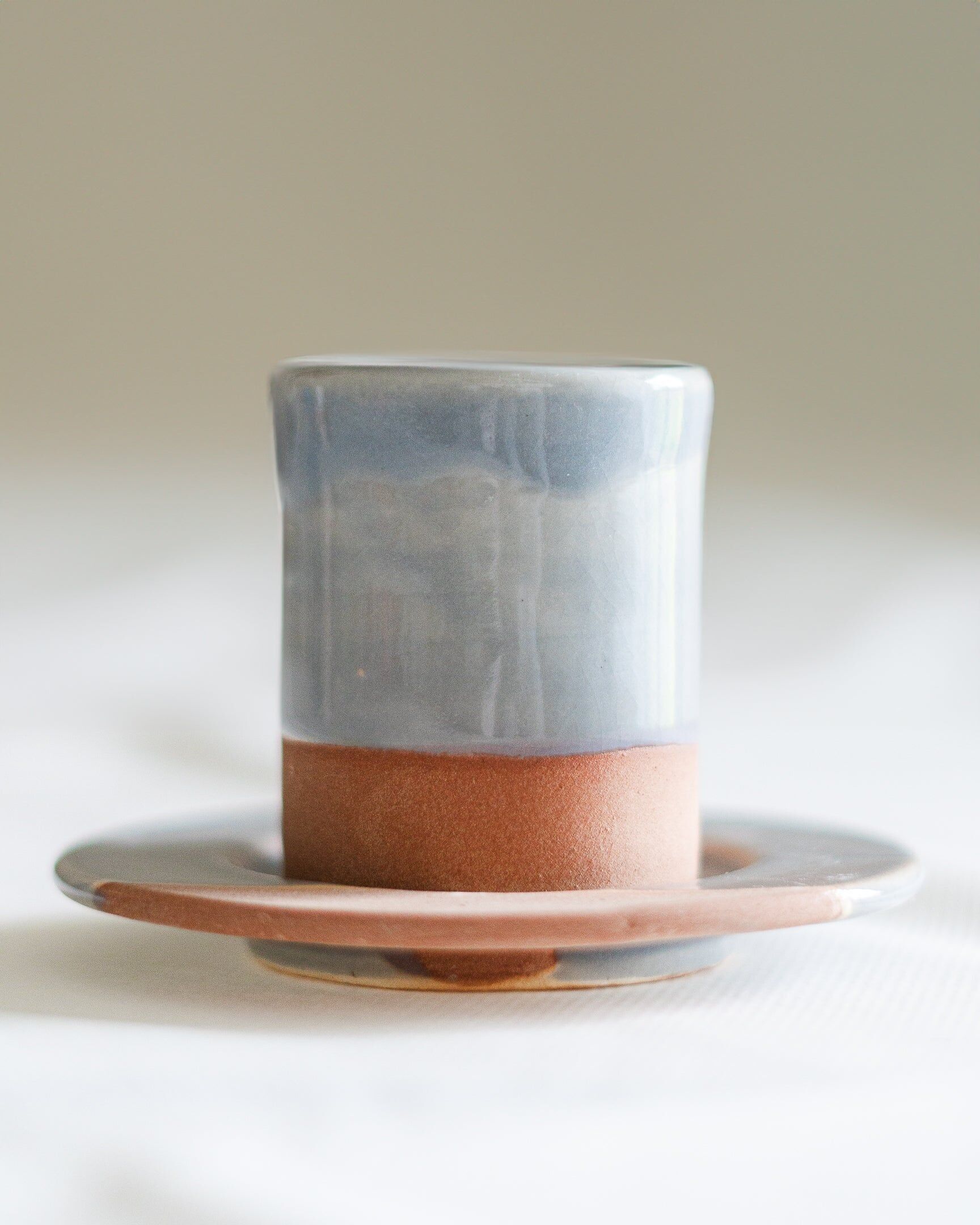 Handmade pearl grey terracotta coffee cup, 8cm