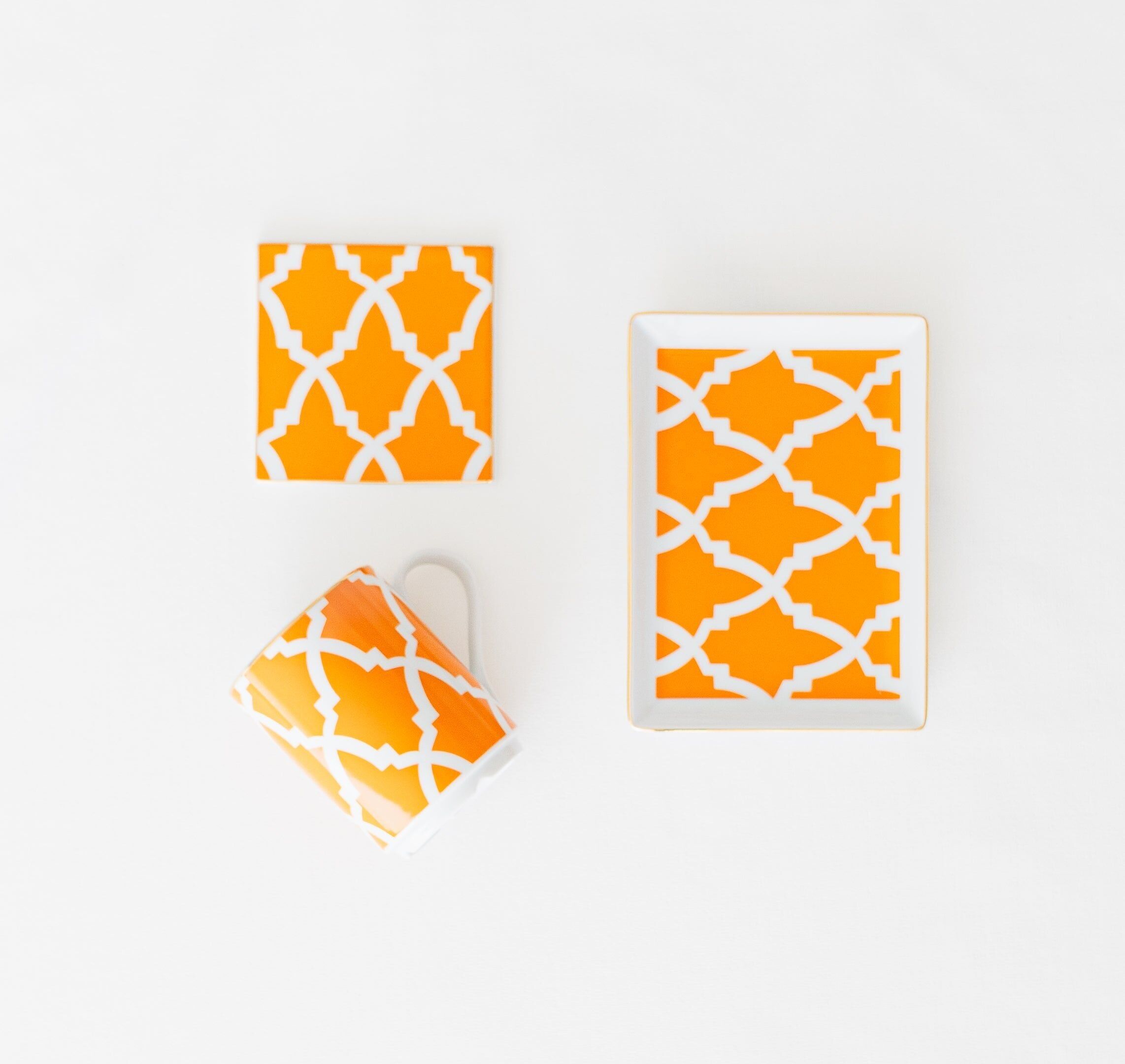 Three-piece orange coffee dinnerware set