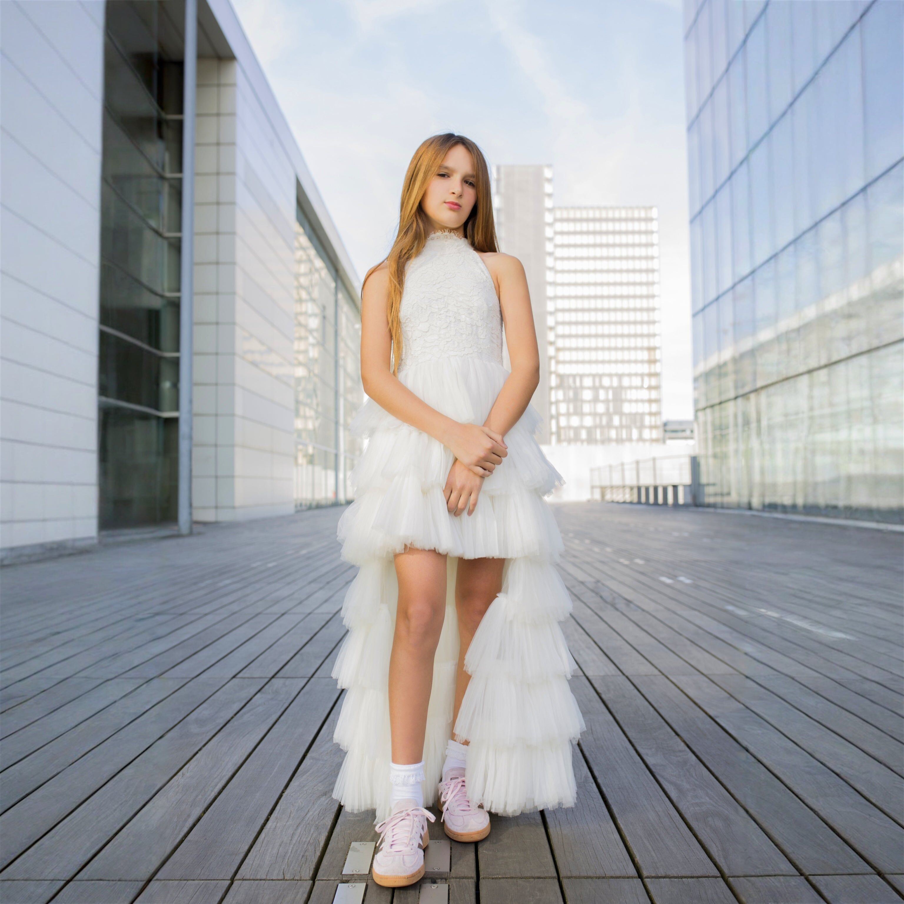 Victoria Dress in Ivory Lace and Tulle