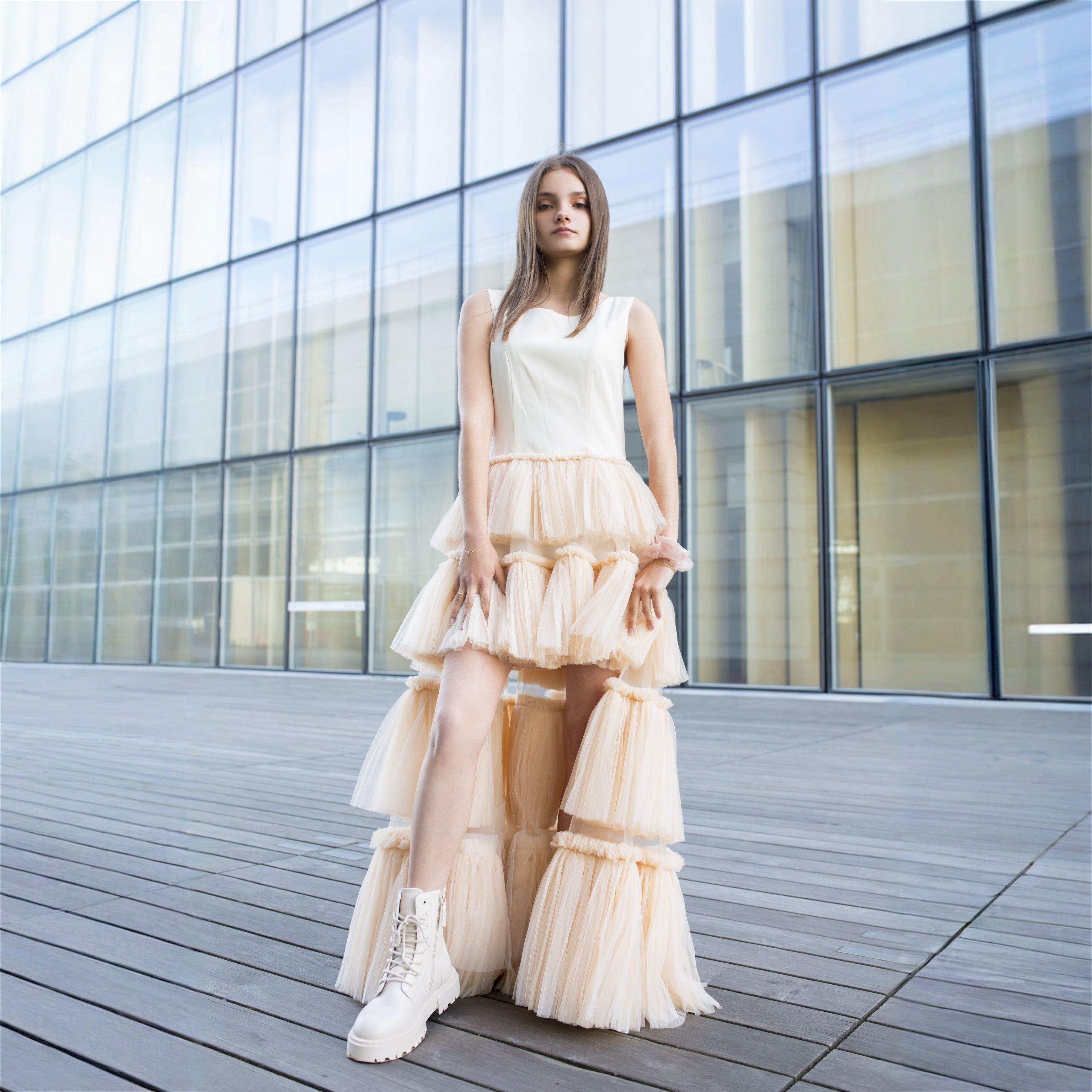 Claudia Nude Tulle Dress