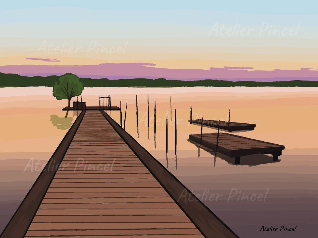 Affiche Lac de Soustons - Pont d'Azur - Landes - Sud Ouest