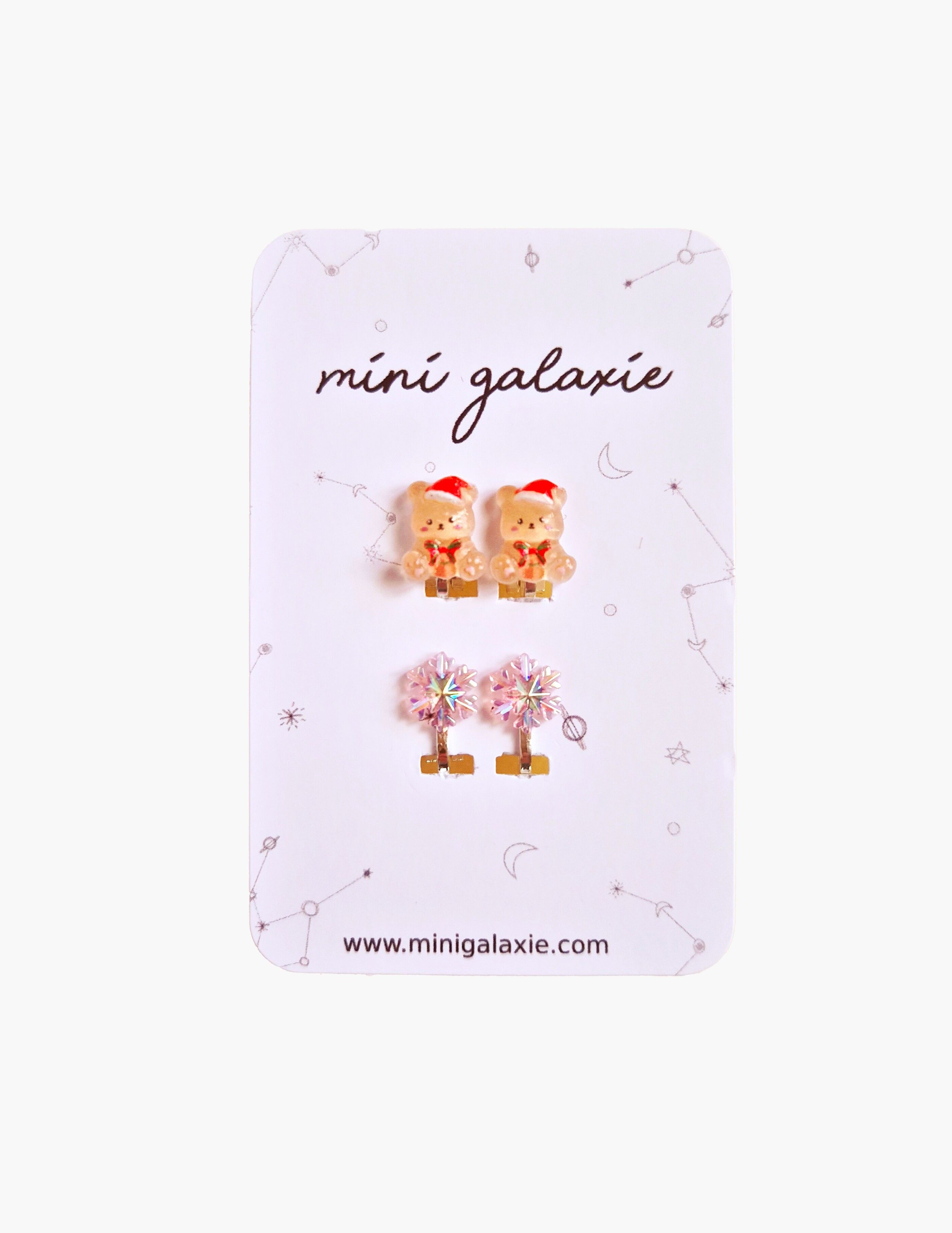 Orecchini a clip per bambini - set da 2 paia - orsetto di Natale e fiocchi di neve ❄️🎁