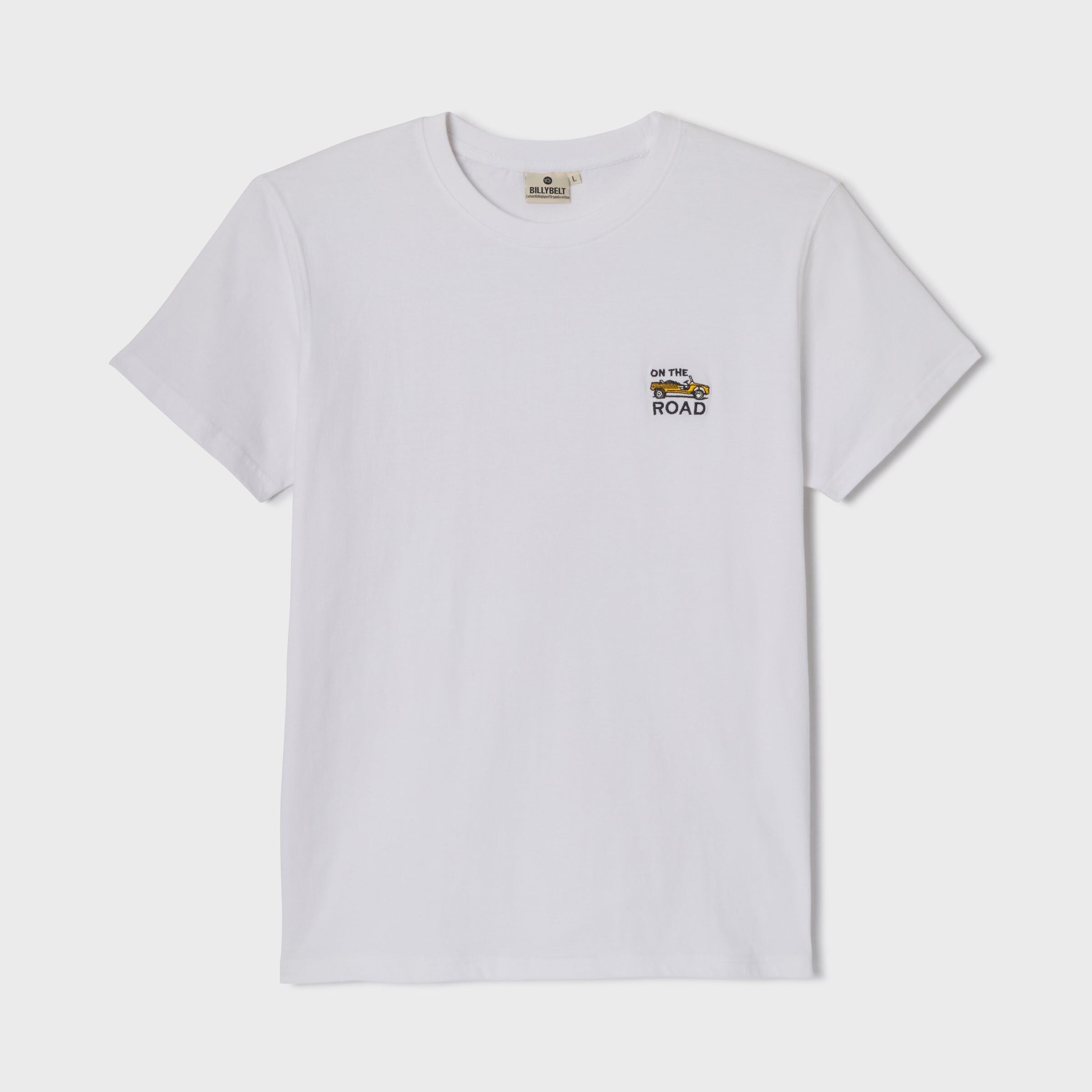 T-shirt en 100% coton bio Roadtrip - Blanc, broderie Mehari