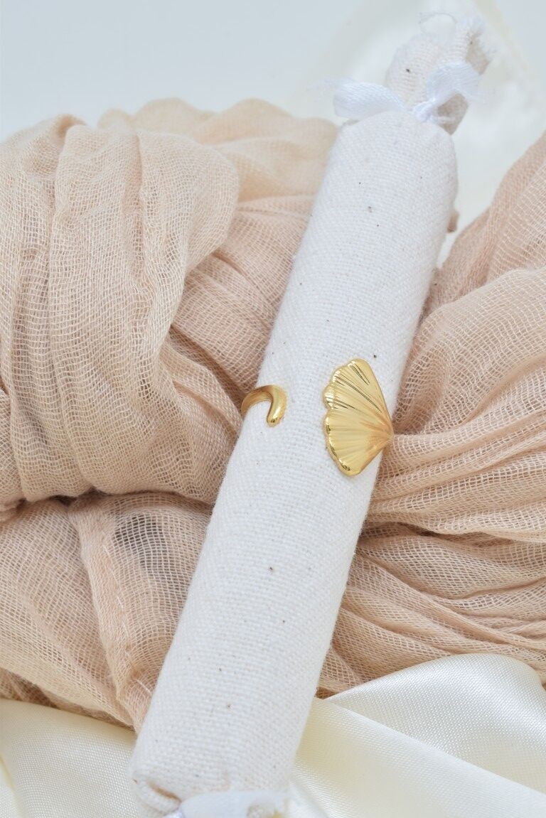 Anello in acciaio inox con foglia di ginkgo - BG310271