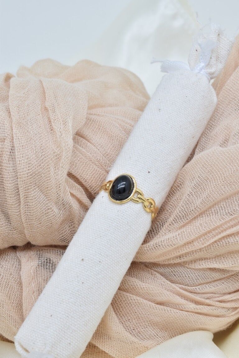 Anello in agata nera in acciaio inossidabile - BG310280OR-NO