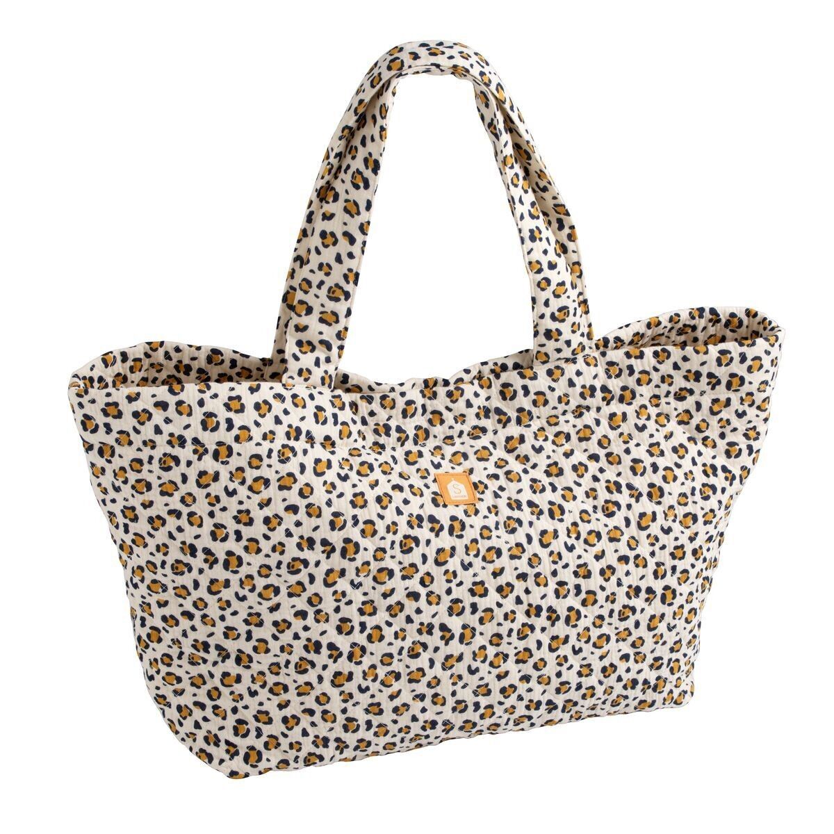 Sac cabas en gaze de coton matelassé imprimé Léopard