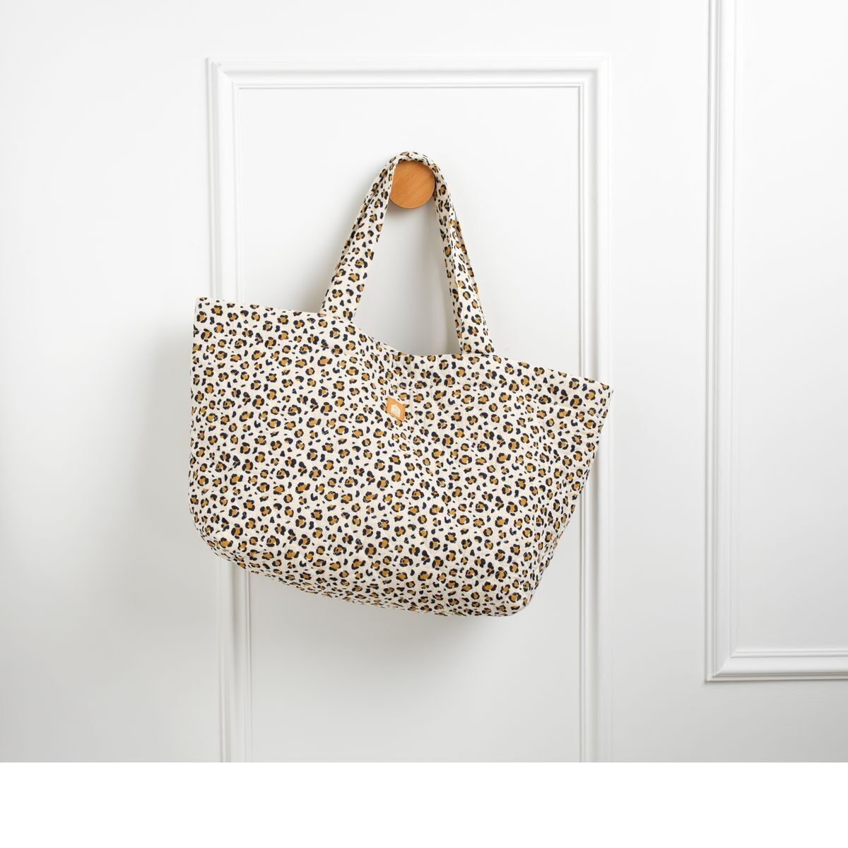 Leopard print quilted cotton gauze tote bag