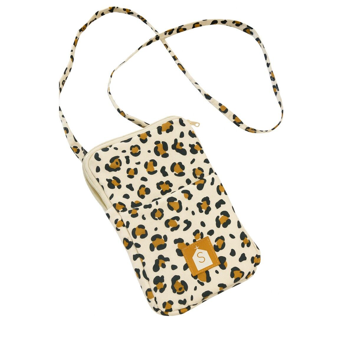 Bolsa para teléfono de gasa de algodón acolchada con estampado de leopardo