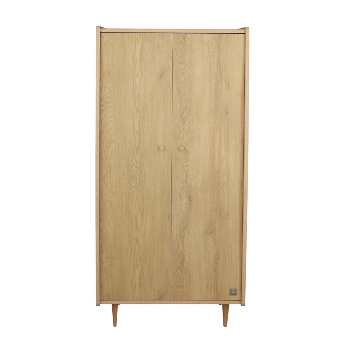 Armoire 2 portes avec poignées dorées décor bois chêne vintage