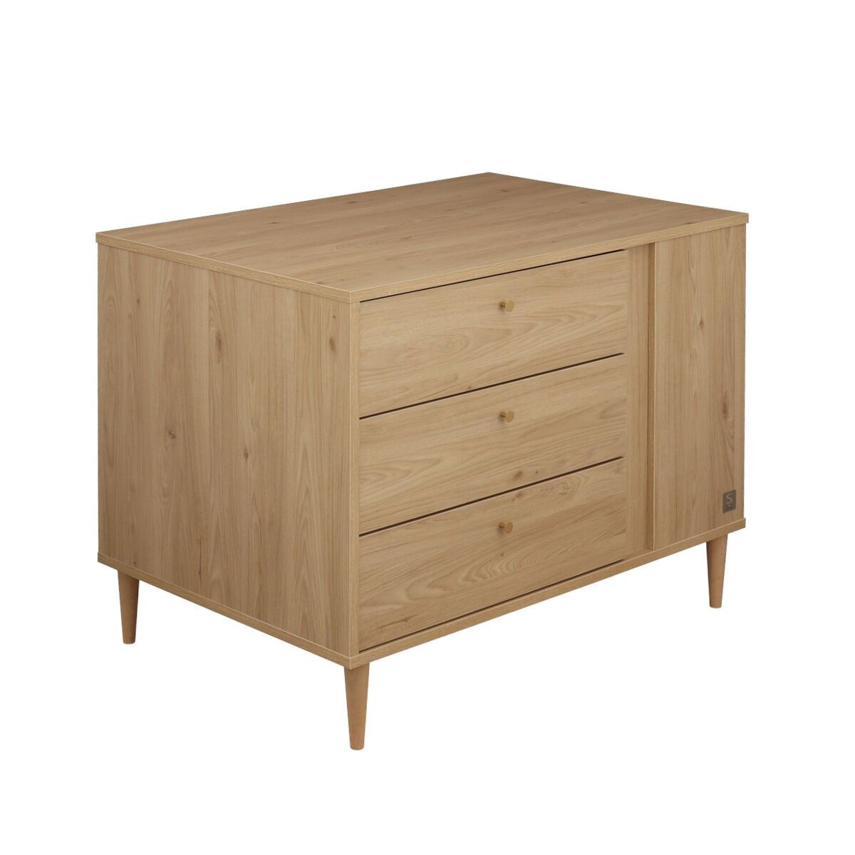 Commode-îlot bébé décor bois chêne suave avec rangements 3 faces