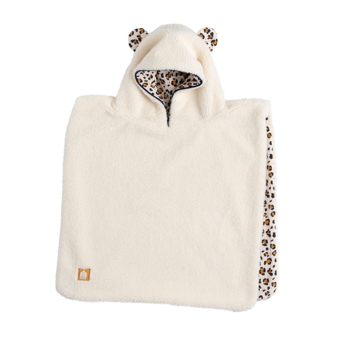 Poncho para bebé de gasa de algodón y sherpa con estampado de leopardo