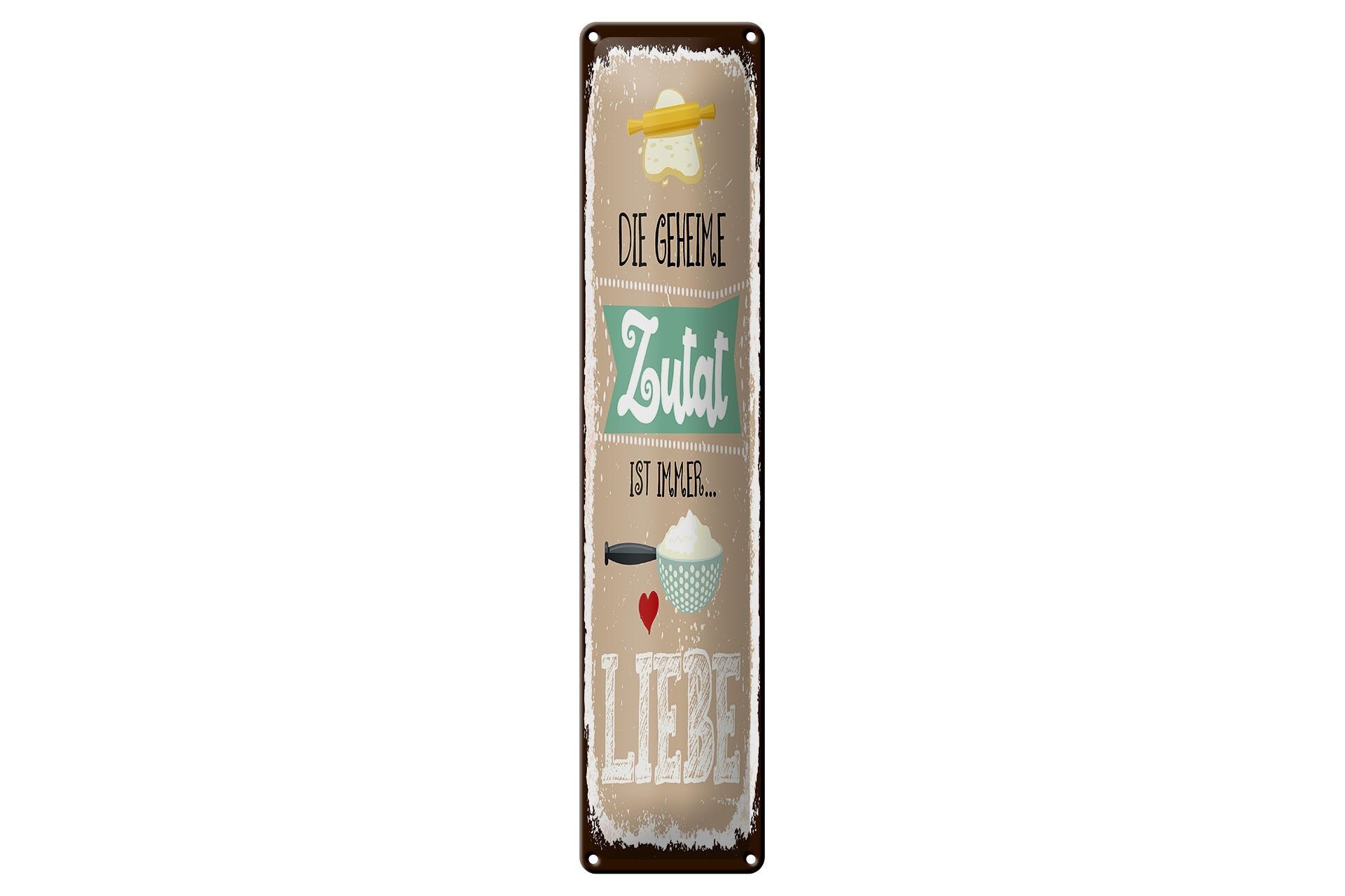 Cartello in metallo con scritta 46x10 cm: L'ingrediente segreto è sempre l'amore. Cartello decorativo.