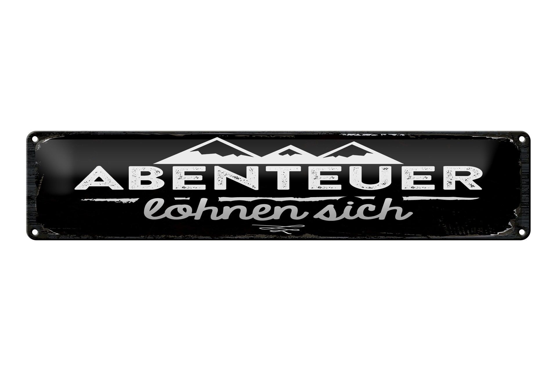 Cartello in metallo con scritta, 46x10 cm: Le avventure valgono la pena, montagne, cartello decorativo