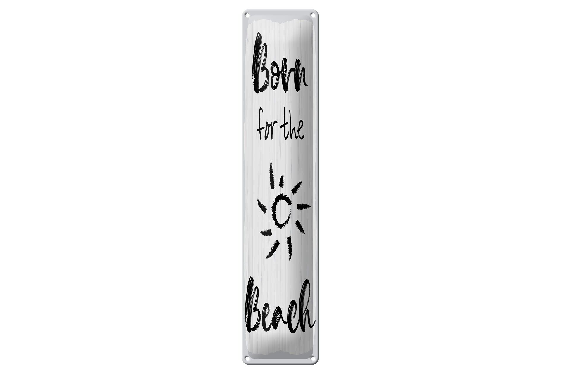 Cartello in metallo con scritta "Nato per la spiaggia" 46x10 cm, cartello decorativo bianco