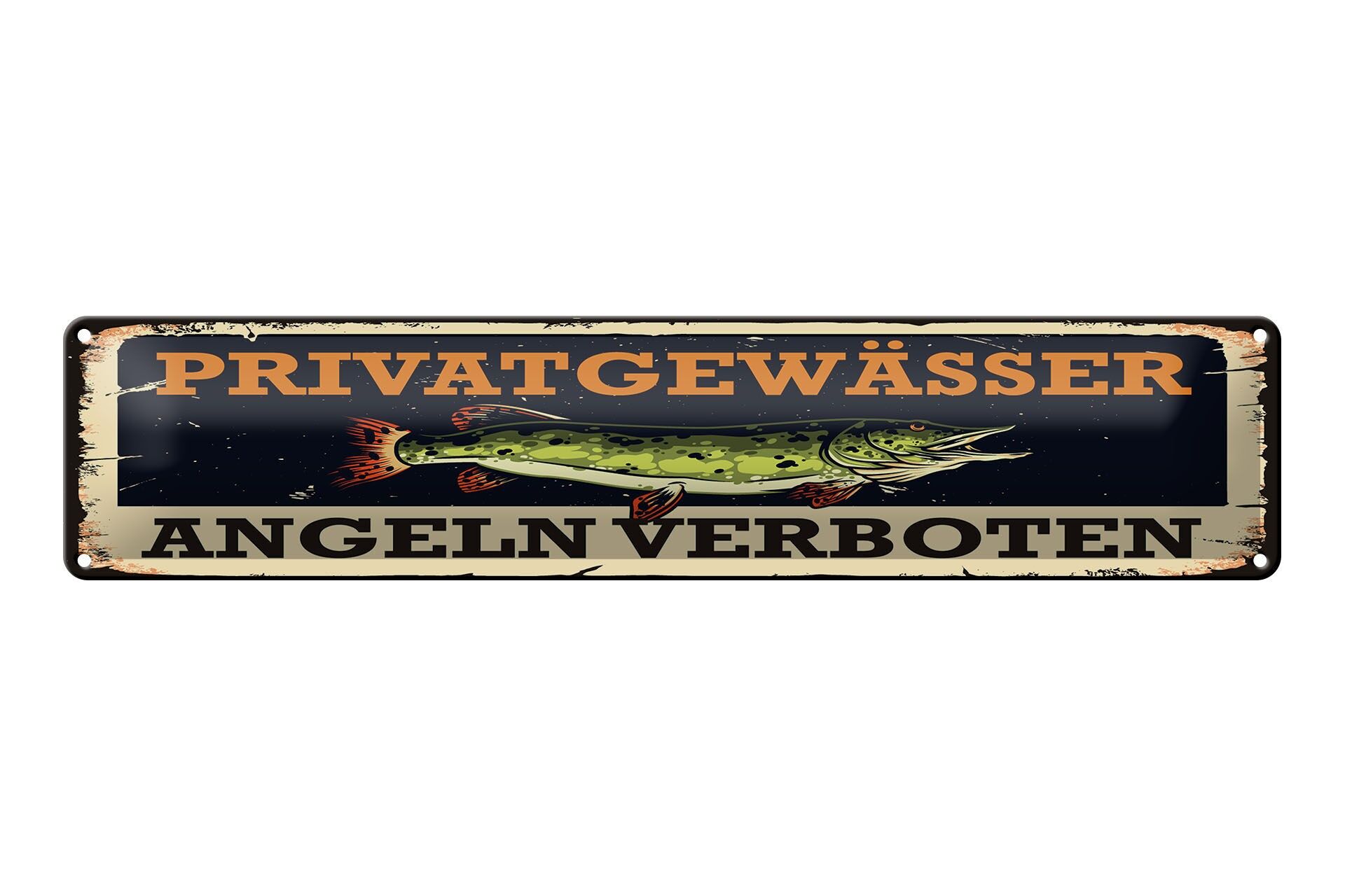 Cartello in metallo, 46x10 cm, acque private, divieto di pesca, cartello luccio