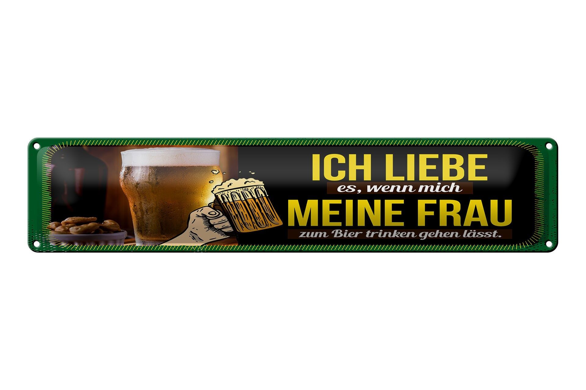 Cartello in metallo con scritta 46x10 cm: Adoro quando mia moglie mi lascia bere birra