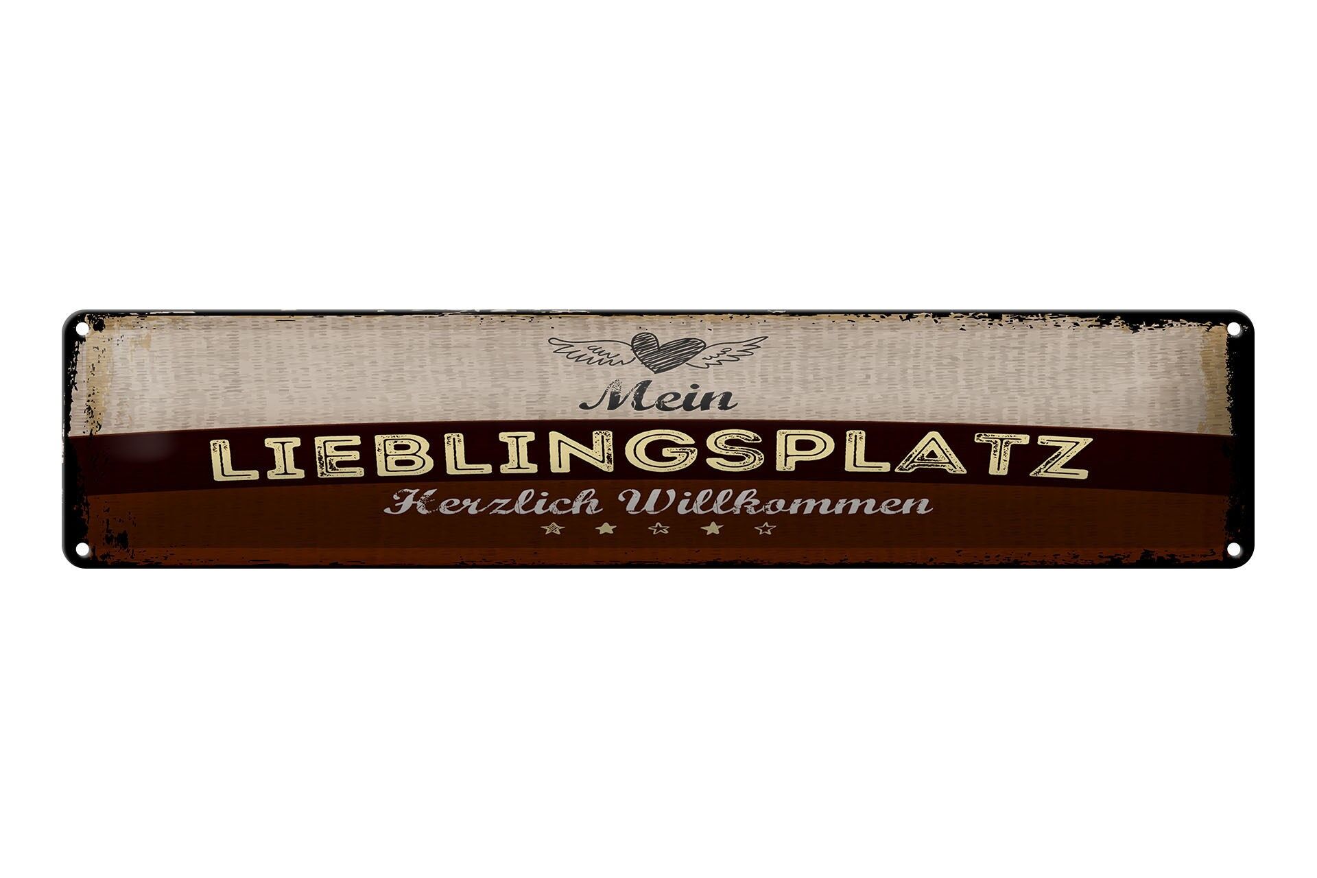 Insegna in metallo, 46x10 cm, Il mio posto preferito, Benvenuti, Insegna decorativa