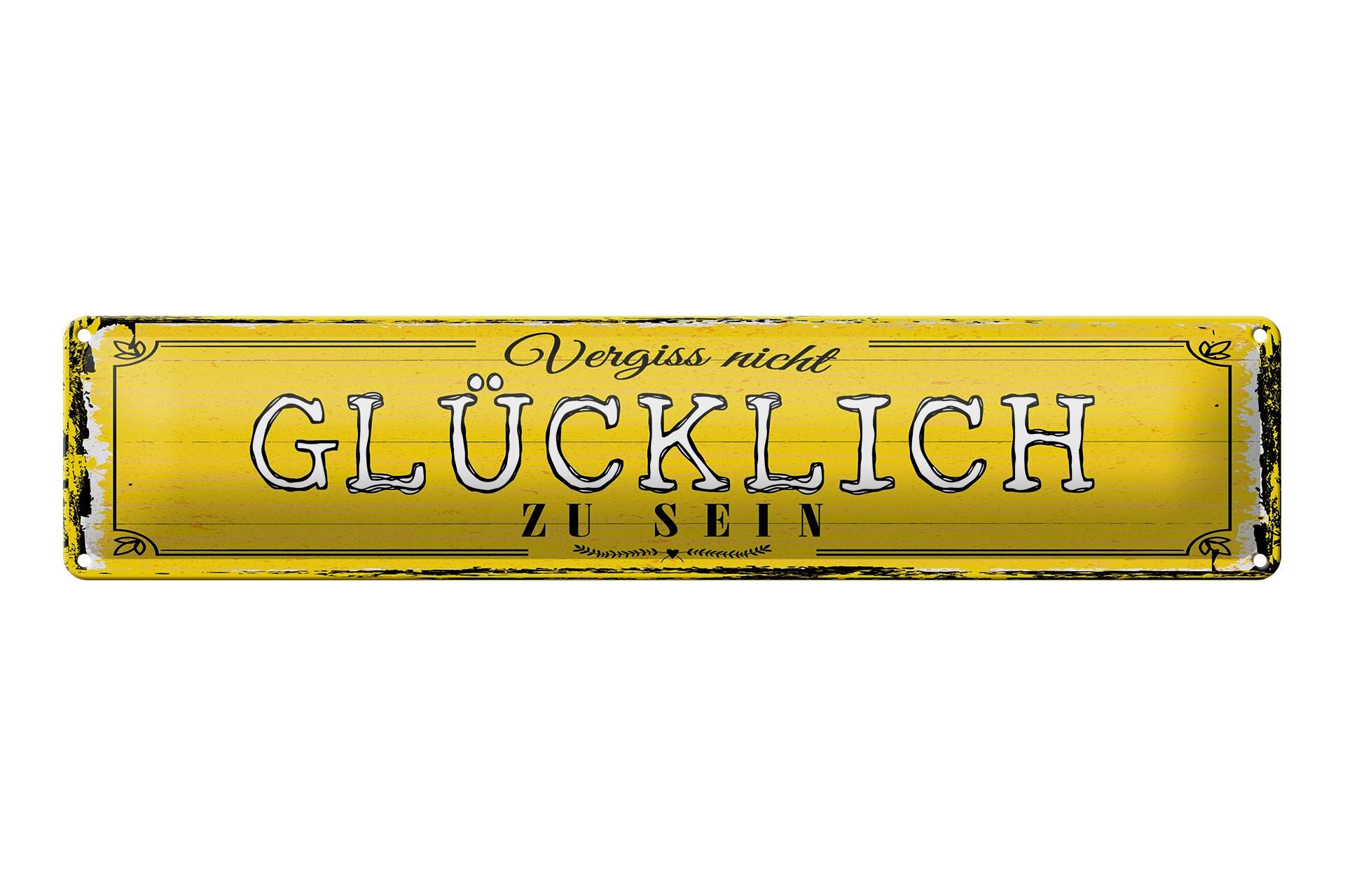 Cartello in metallo con scritta 46x10 cm: Non dimenticare di essere felice, cartello decorativo giallo