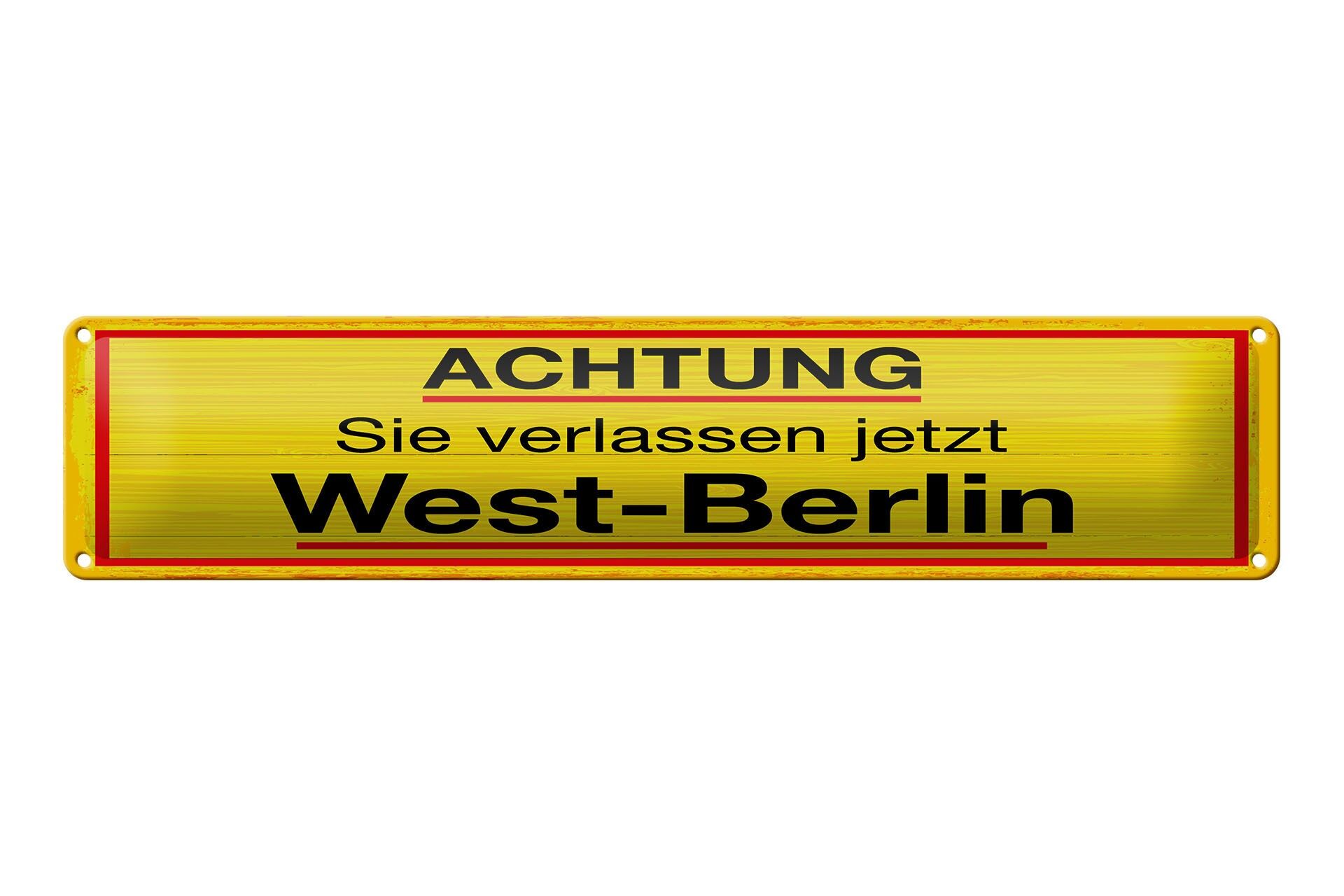 Cartello in metallo, 46x10 cm, avviso: stai uscendo da Berlino Ovest, giallo