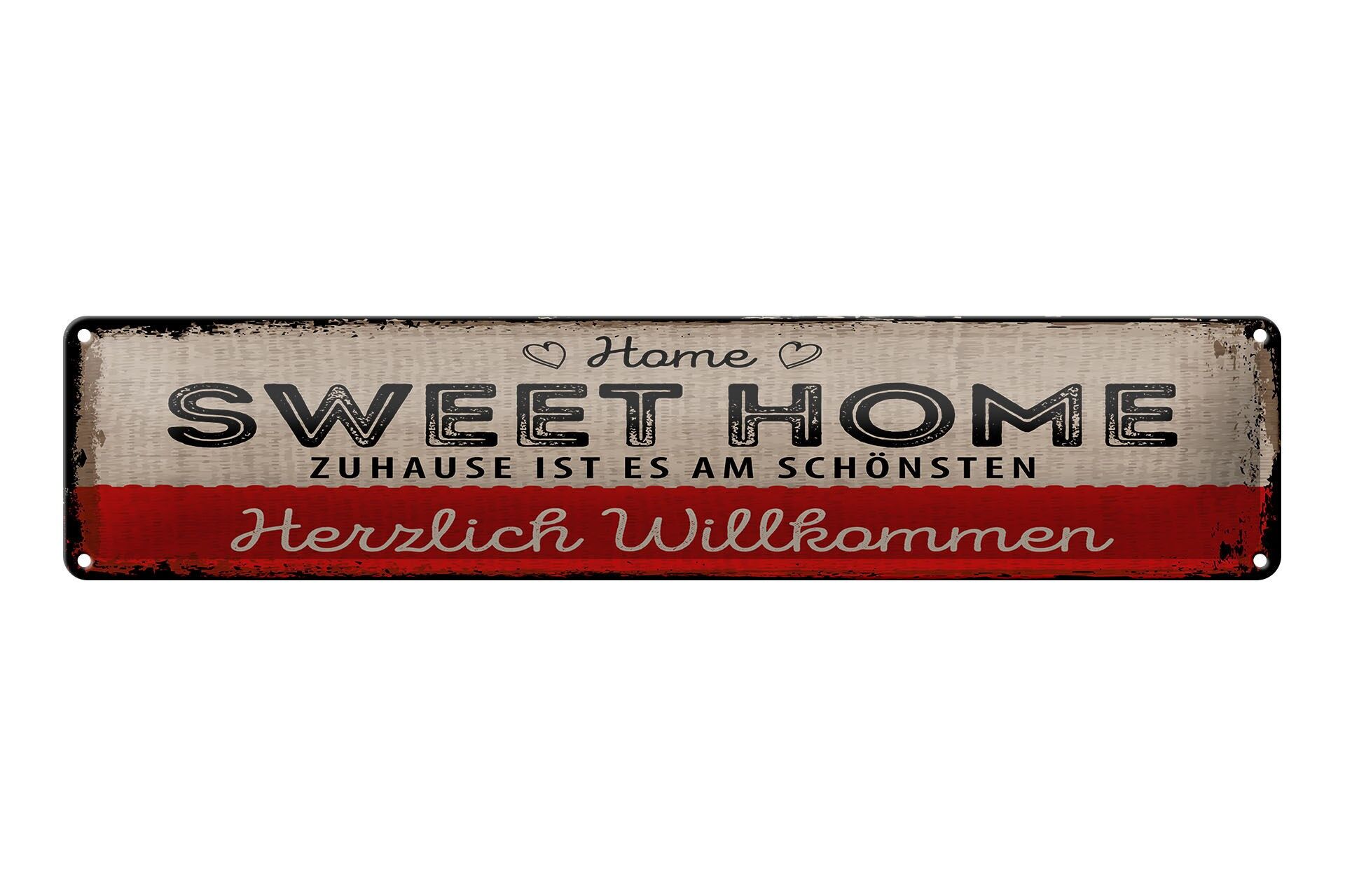Blechschild Spruch 46x10 cm home sweet Home Herzlich Willkommen Deko Schild