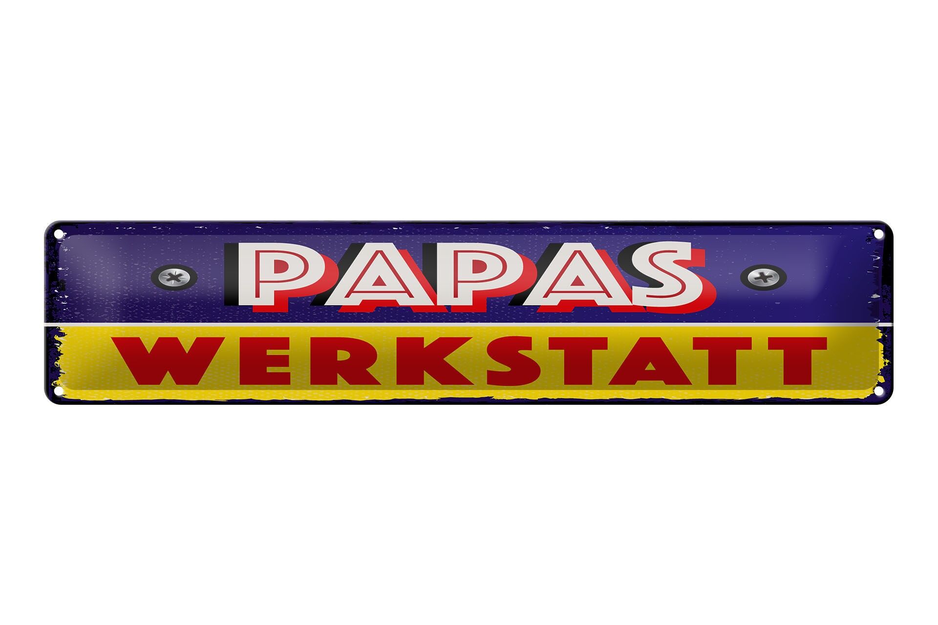 Blechschild Hinweis 46x10 cm Papas Werkstatt blaues Deko Schild
