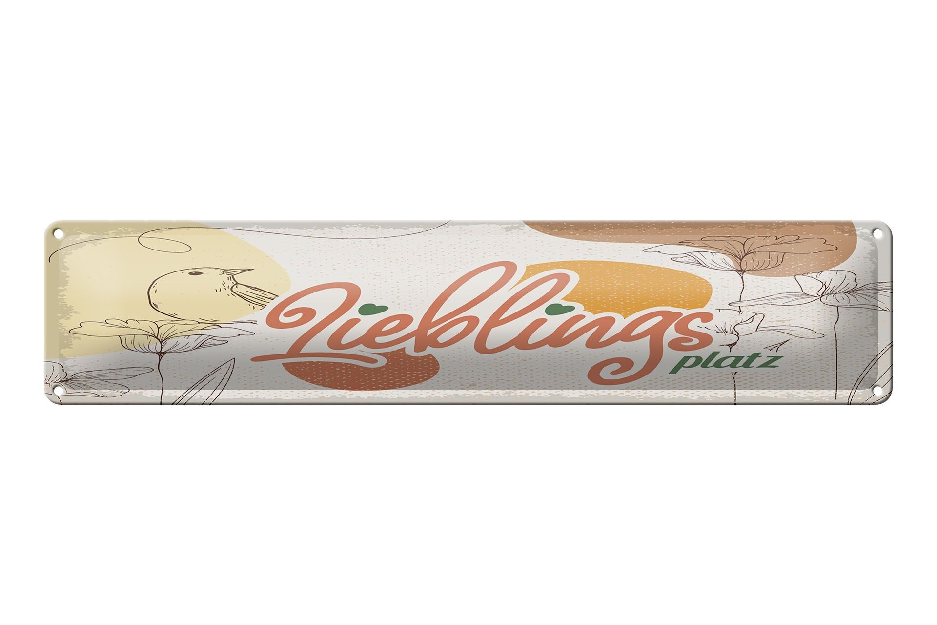 Blechschild Hinweis 46x10 cm Lieblingsplatz Blumen Vogel Deko Schild