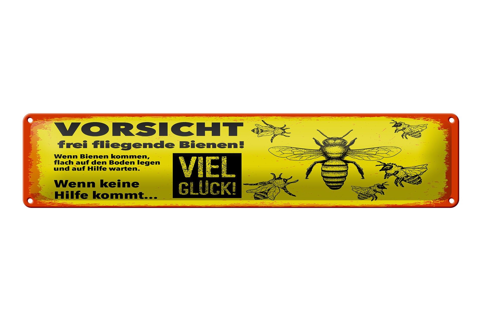 Blechschild Hinweis 46x10 cm Vorsicht frei fliegende Bienen Deko Schild