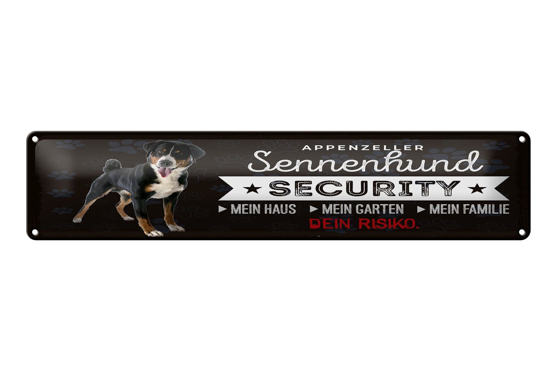 Blechschild Hund 46x10 cm Appenzeller Sennenhund Security Deko Schild