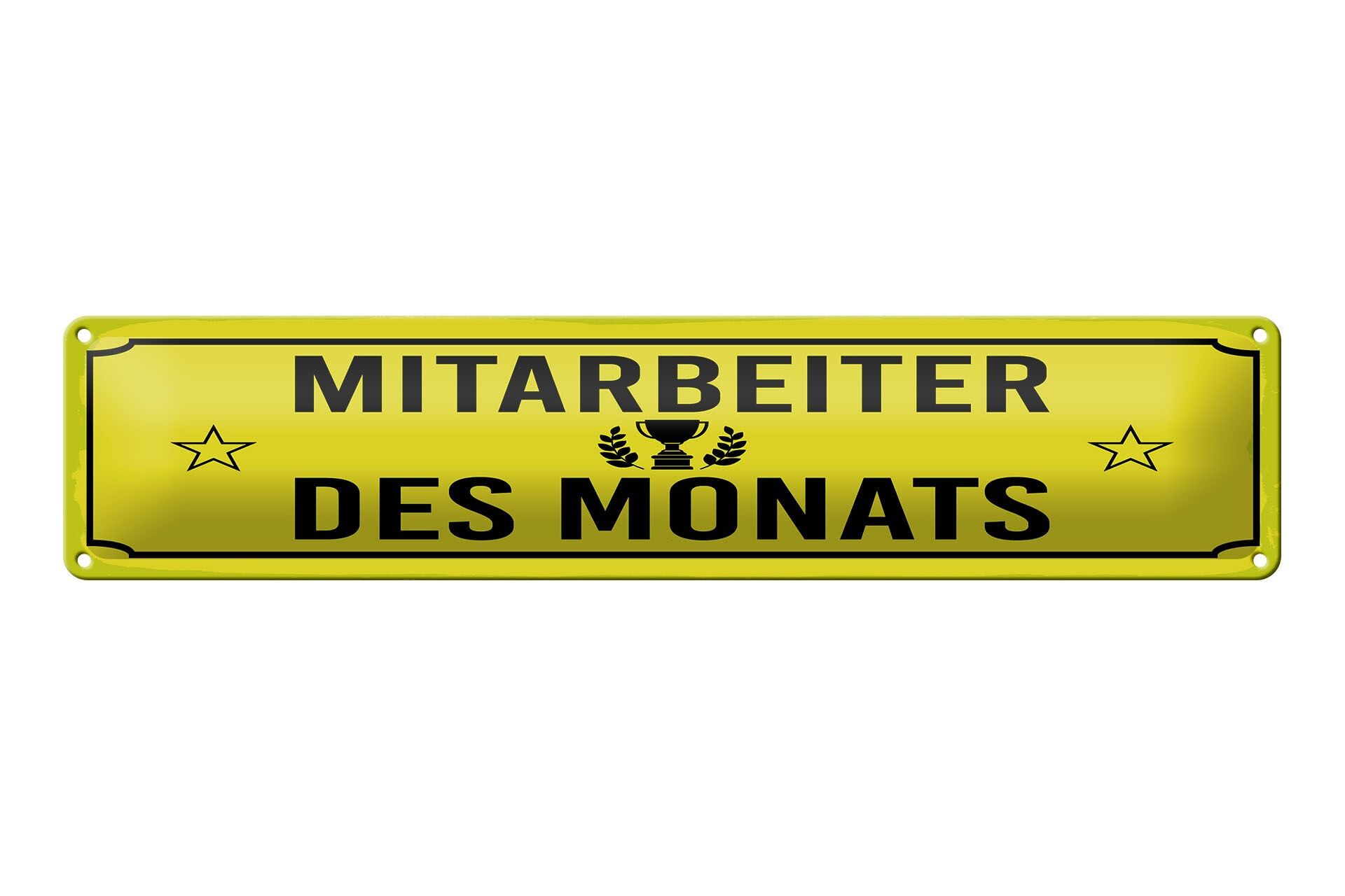 Blechschild Hinweis 46x10 cm Mitarbeiter des Monats gelbes Deko Schild
