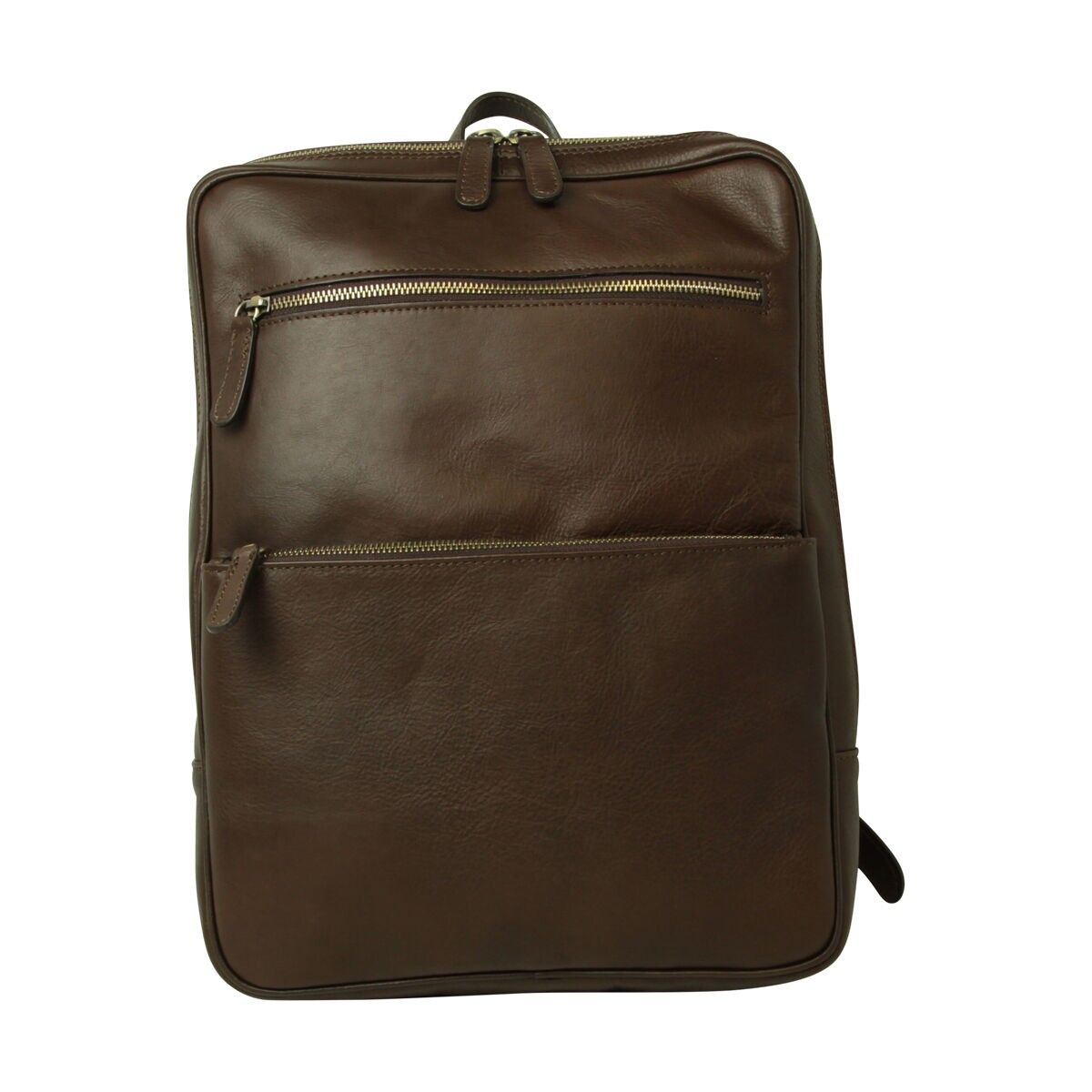 ZAINO PORTA PC IN PELLE PIENO FIORE CON FASCIA PER TROLLEY-MARRONE SCURO