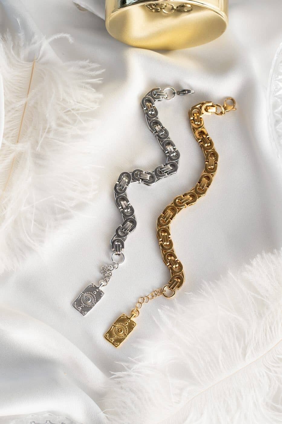 Byzantinisches Kettenarmband aus Stahl in Gold und Silber