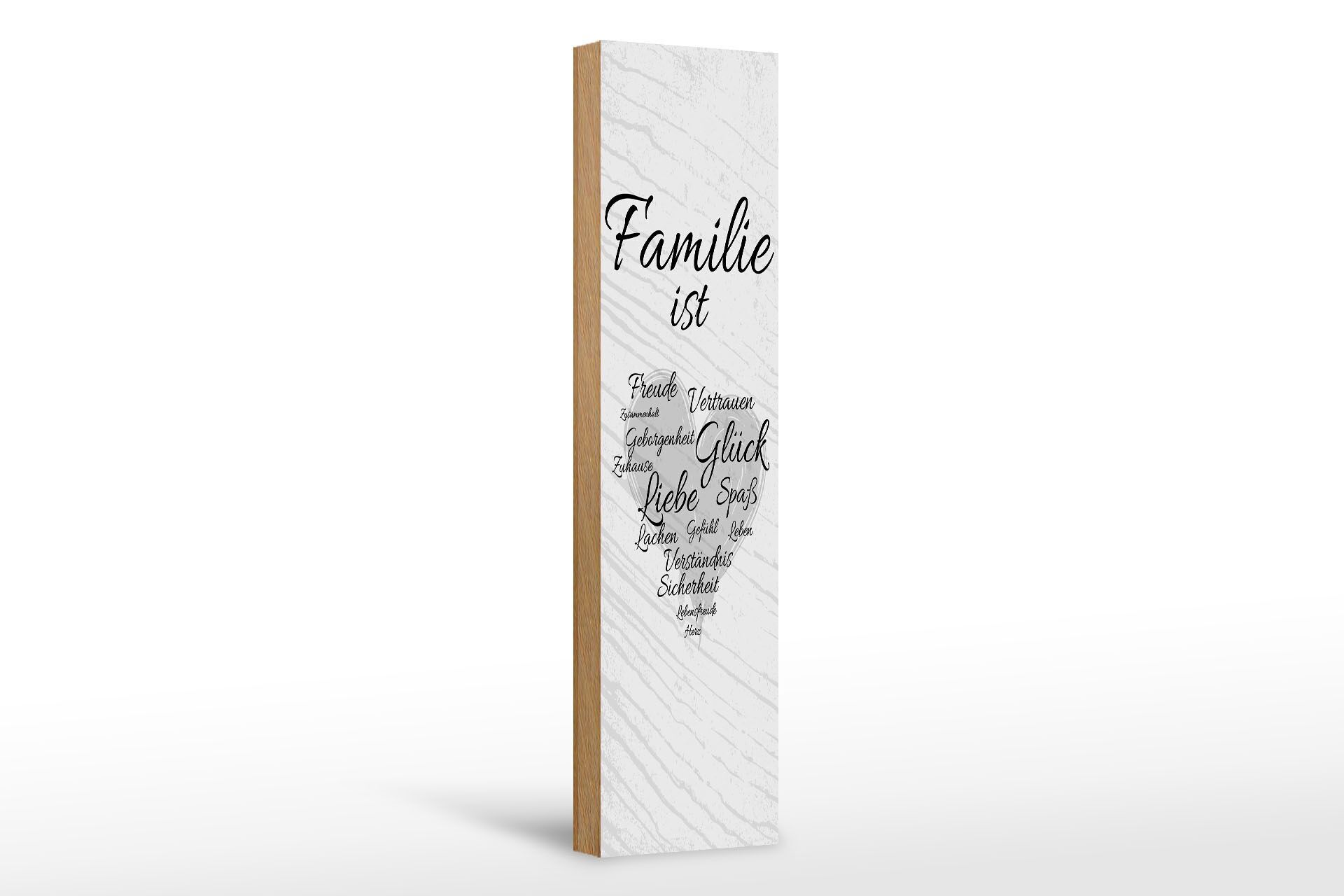 Holzschild Spruch 46x10 cm Familie ist Freude Vertrauen Glück Spaß Deko Schild