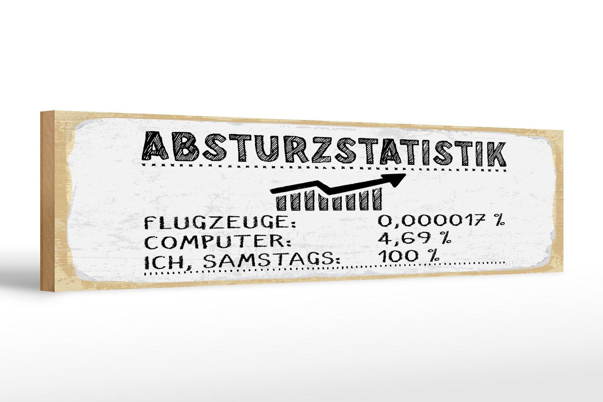 Holzschild Spruch 46x10 cm Absturzstatistik Flugzeuge Computer Ich, Samstags
