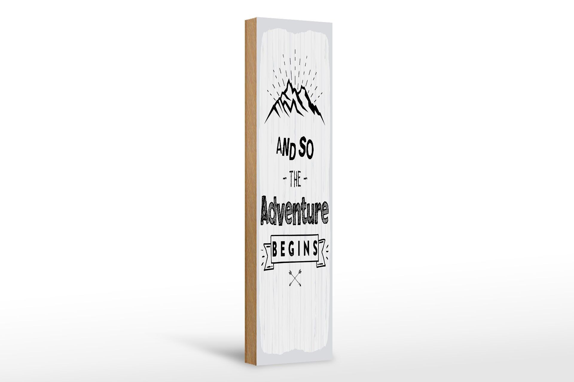 Holzschild Spruch 46x10 cm And so the adventure begins Berge Schild