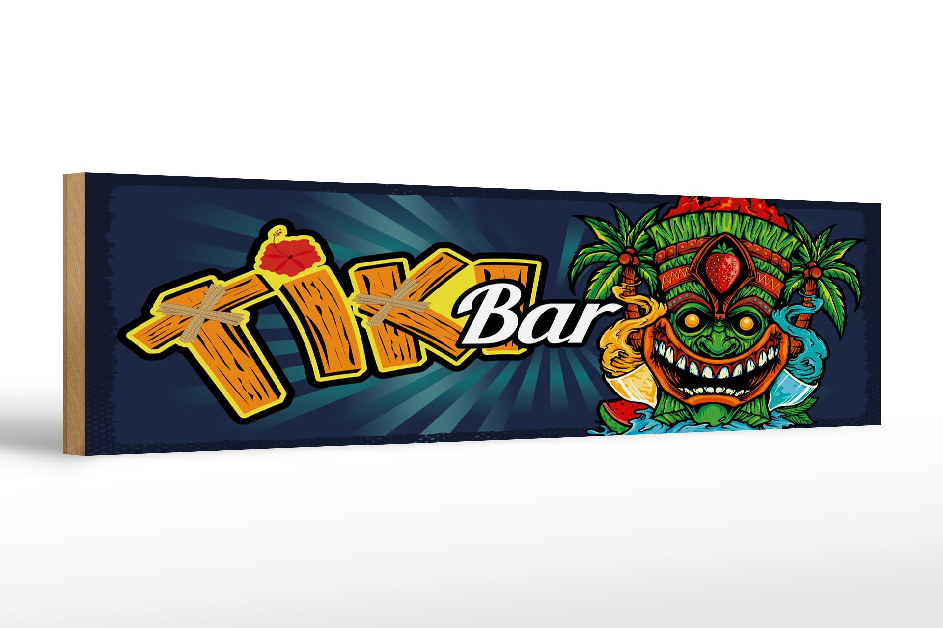 Holzschild Hinweis 46x10 cm Tiki Bar buntes Deko Schild