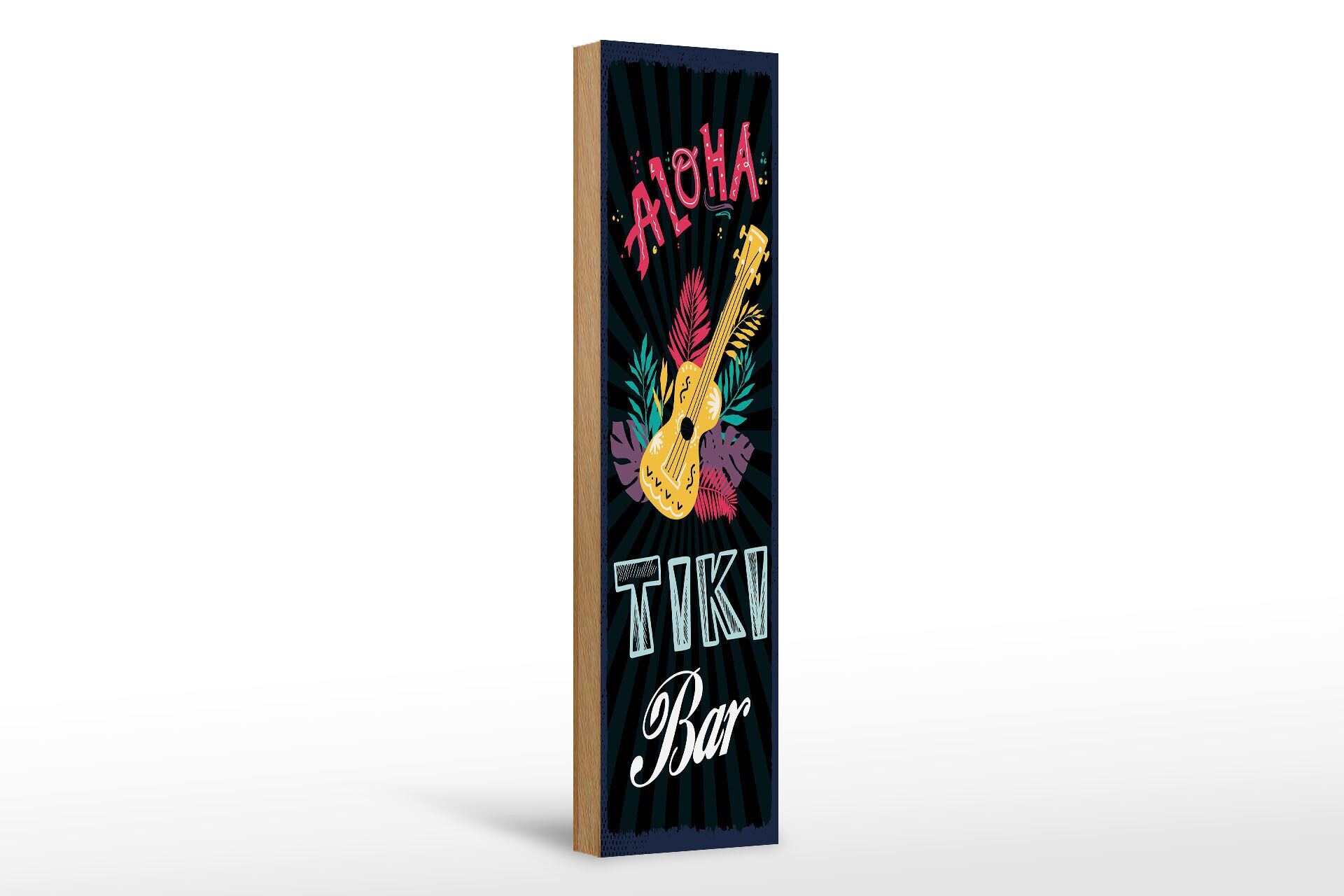 Holzschild Hinweis 46x10 cm Aloha Tiki Bar Gitarre Deko Schild