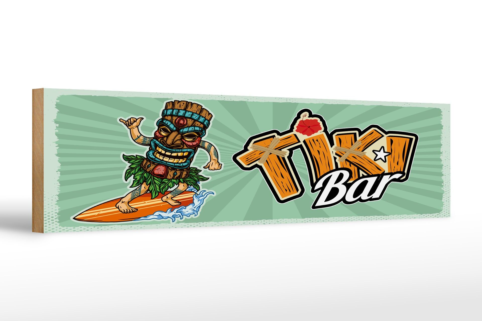 Holzschild Hinweis 46x10 cm Tiki Bar Surfer Deko Schild