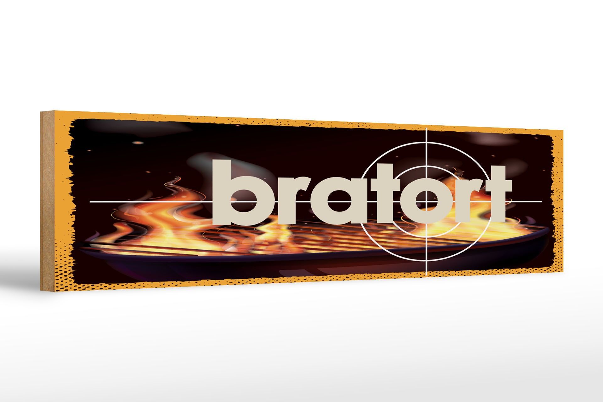 Holzschild Spruch 46x10 cm Bratort Grill Feuer Deko Schild