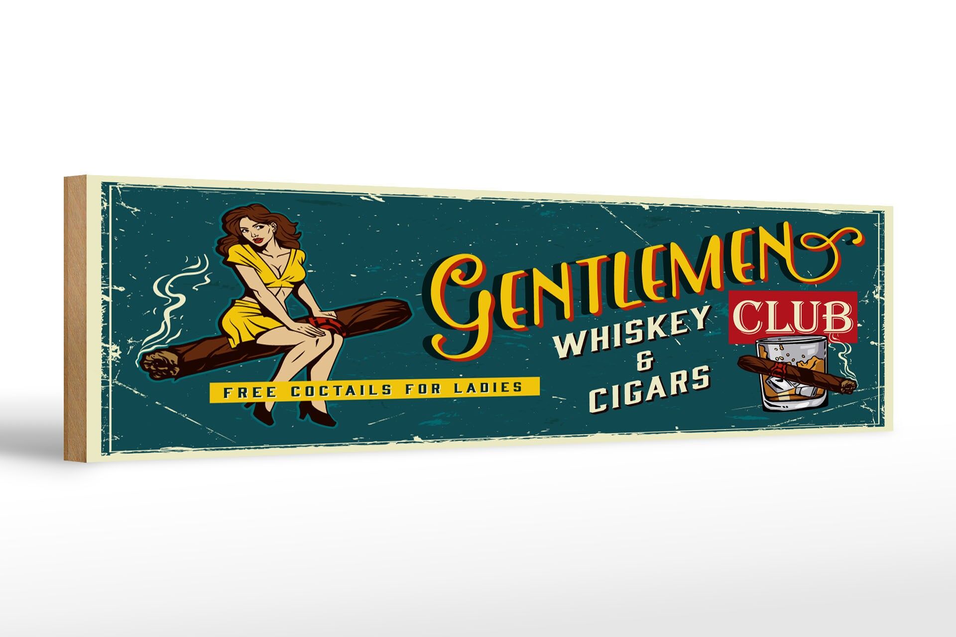 Holzschild Spruch 46x10 cm Gentlemen whiskey and cigars club Deko Schild