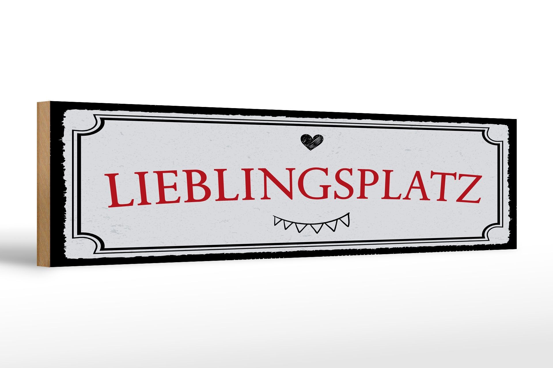 Holzschild Hinweis 46x10 cm Lieblingsplatz Herz Girlande Deko Schild
