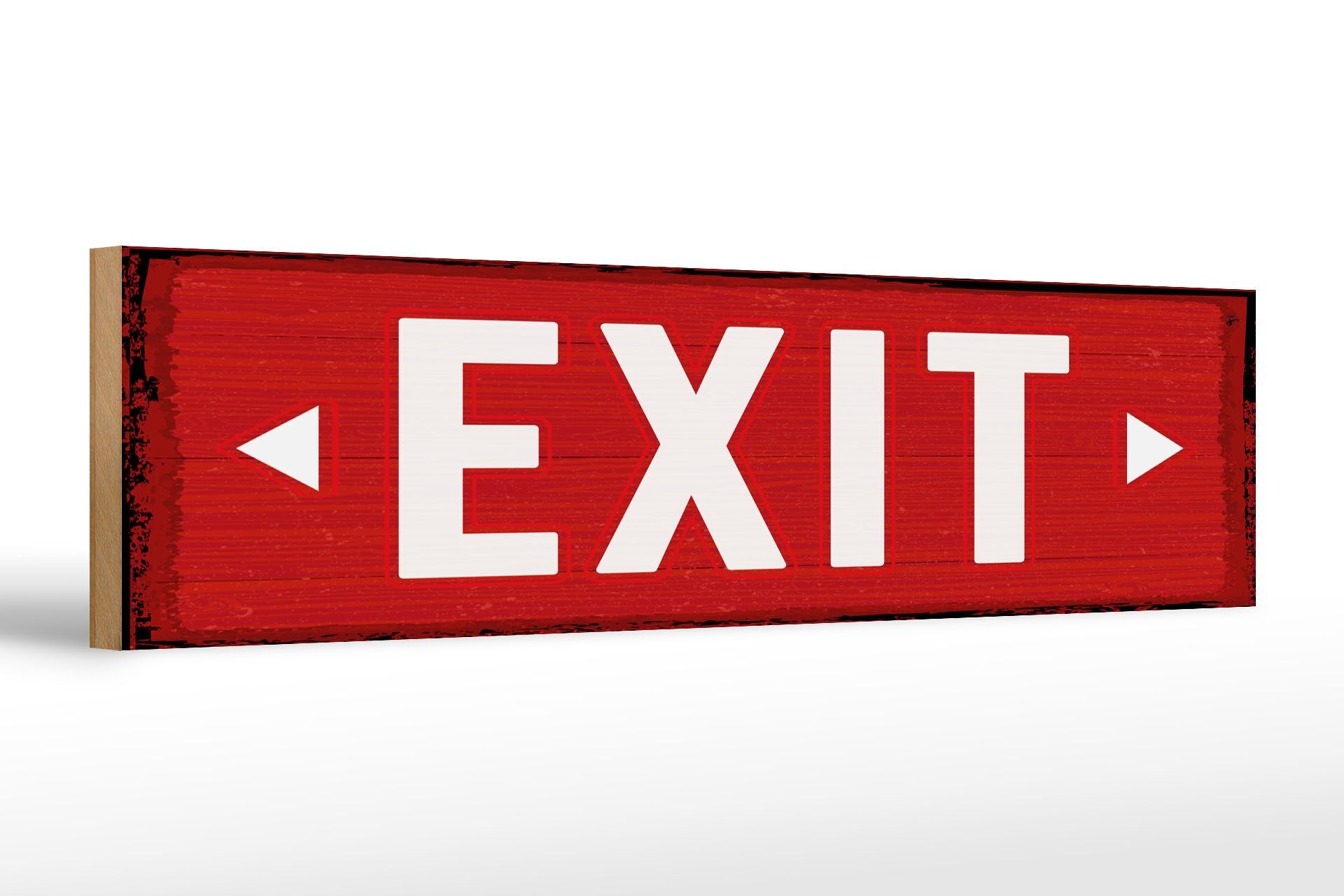 Holzschild Hinweis 46x10 cm Exit Pfeil links und rechts rotes Deko Schild