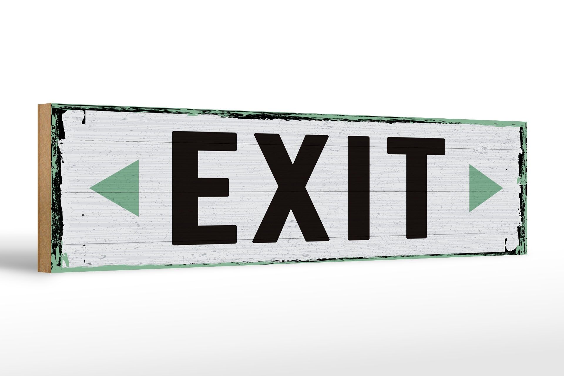 Holzschild Hinweis 46x10 cm Exit Pfeil links und rechts weißes Deko Schild