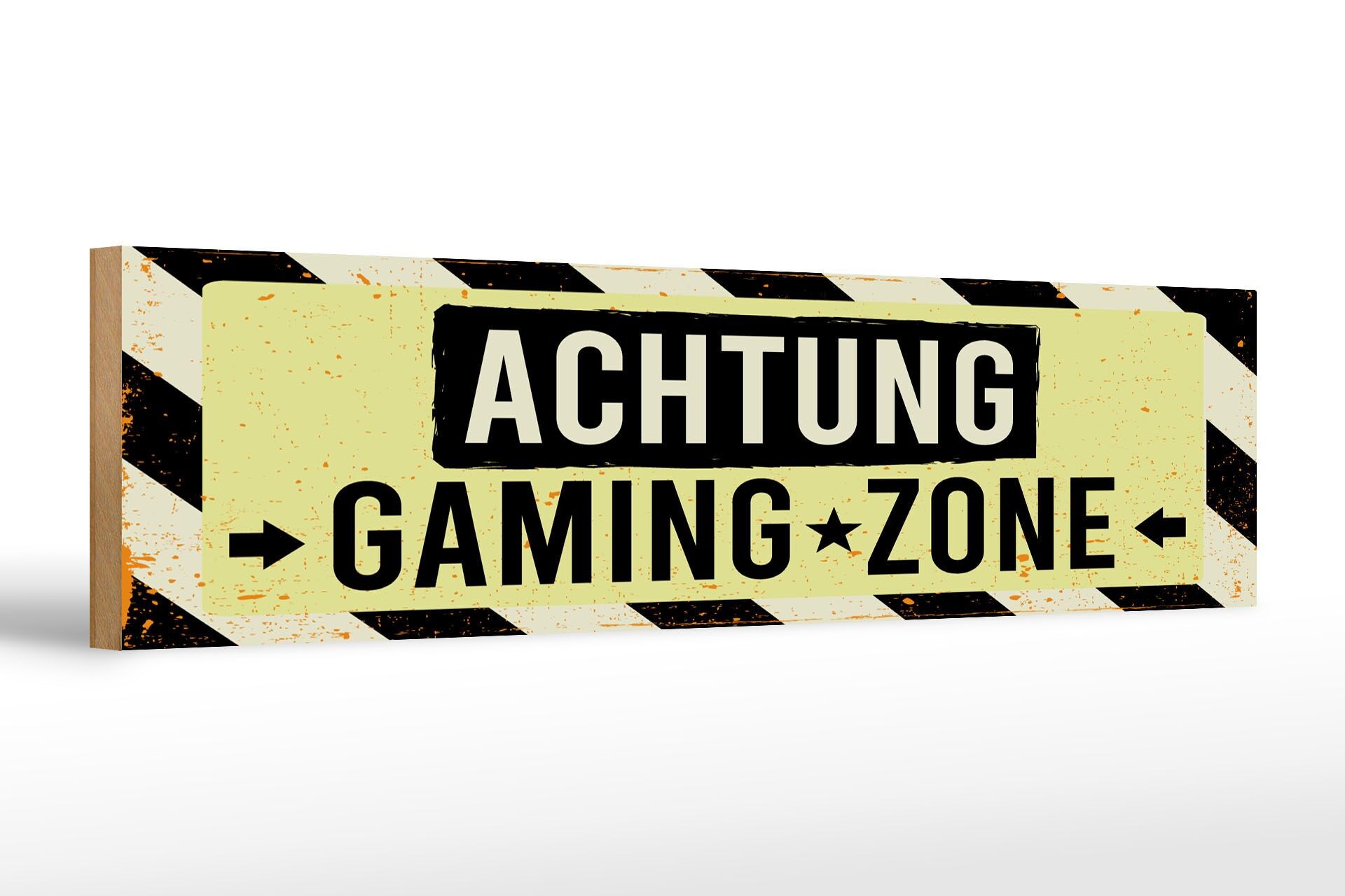 Holzschild Hinweis 46x10 cm Achtung gaming zone Deko Schild