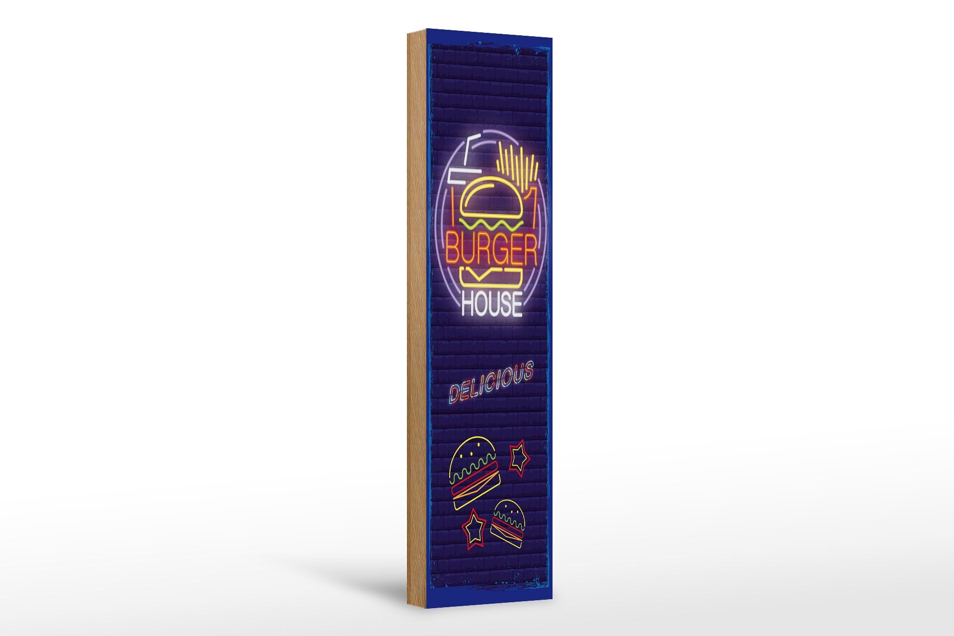 Holzschild Hinweis 46x10 cm Burger House Delicious Deko Reklame Schild