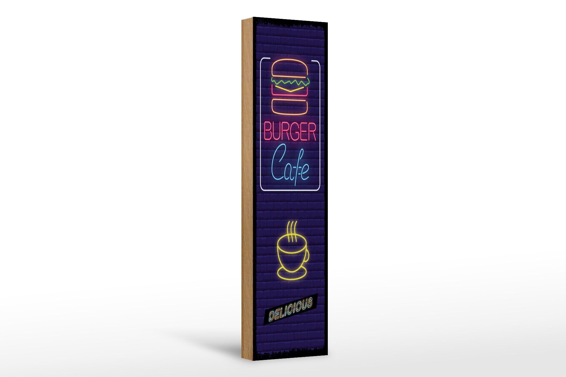 Holzschild Hinweis 46x10 cm Burger Cafe Reklame Deko Schild
